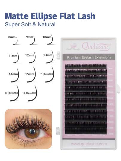 Qeelasee 1盒7-13毫米混合哑光扁平睫毛延长分叉头单根假貂皮睫毛用品椭圆形羊绒睫毛