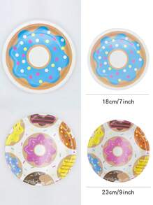 Plato desechable de papel de 16 piezas, plato desechable de diseño de donut moderno para el hogar - Multicolor - Ver 2