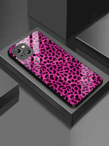 1pc Fuchsia Leopard Print Clear Glass Phone Case Compatible With Iphone 16/16 Pro/16 Plus/16 Pro Max, A55/A54/A53, S24/S24 Plus/S24 Ultra/S24 FE, Pixel 9/9 Pro/9 Pro XL - Multicolor - View 1