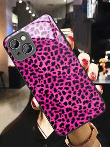 1pc Fuchsia Leopard Print Clear Glass Phone Case Compatible With Iphone 16/16 Pro/16 Plus/16 Pro Max, A55/A54/A53, S24/S24 Plus/S24 Ultra/S24 FE, Pixel 9/9 Pro/9 Pro XL - Multicolor - View 3