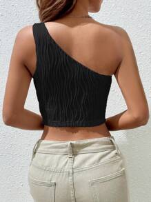 SHEIN EZwear 單肩短款上衣 - 黑色 - 查看 3