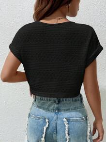 SHEIN EZwear Áo nữ màu trơn Giải trí - màu đen - Xem 2