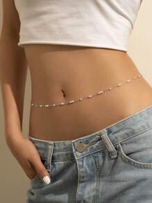 1pc Fashion Copper Faux Pearl Decor Waist Chain For Women For Gift - Silver - View 1