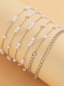 1pc Fashion Copper Faux Pearl Decor Waist Chain For Women For Gift - Silver - View 3