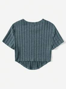 SHEIN EZwear 素色弧形下擺T恤 - 霧霾藍 - 查看 2