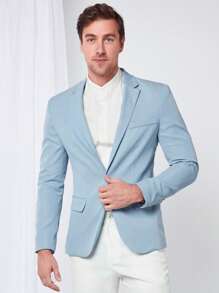 GENTILAND Hombres 1 pieza Blazer con botón sin floral - Celeste - Ver 1