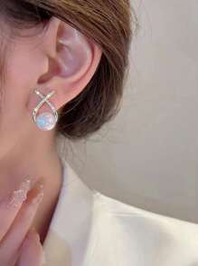 1pair Fashion Zinc Alloy Faux Pearl Decor Stud Earrings For Women For Daily Life - Silver - View 5