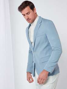 GENTILAND Hombres 1 pieza Blazer con botón sin floral - Celeste - Ver 3