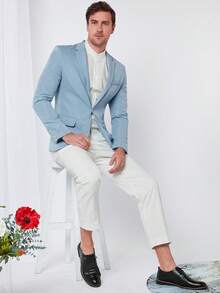 GENTILAND Hombres 1 pieza Blazer con botón sin floral - Celeste - Ver 5