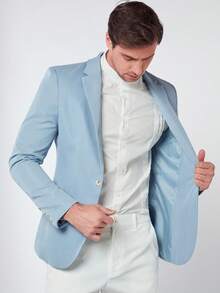 GENTILAND Hombres 1 pieza Blazer con botón sin floral - Celeste - Ver 7