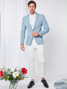 GENTILAND Hombres 1 pieza Blazer con botón sin floral - Celeste - Ver 9