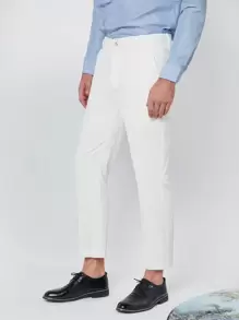GENTILAND Men Suit Pants Nút Túi Dây kéo màu trơn - trắng - Xem 5
