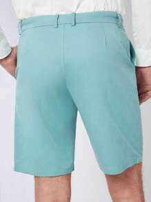 Manfinity NXTstreet 男士棉素色斜口袋百慕大短褲 - 薄荷藍 - 查看 2