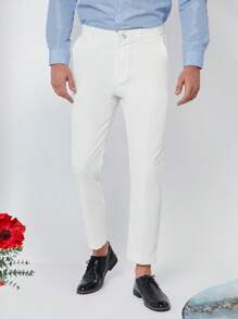 GENTILAND Men Suit Pants Nút Túi Dây kéo màu trơn - trắng - Xem 1
