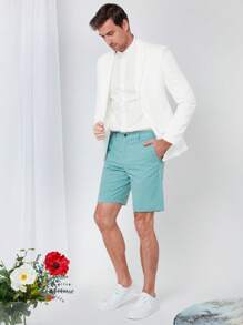 Manfinity NXTstreet 男士棉素色斜口袋百慕大短褲 - 薄荷藍 - 查看 3