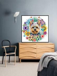 1套PMMA DIY無框鑽石畫可愛狗和花卉圖案DIY鑽石無框畫用於家居裝飾禮品 - 彩色 - 查看 1