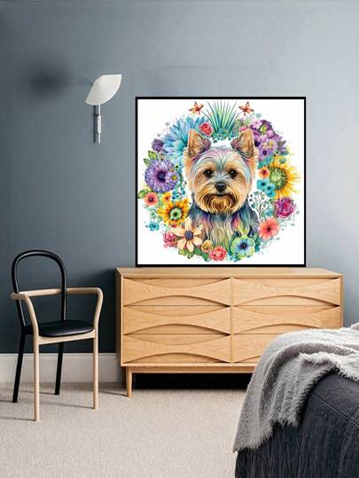 1套PMMA DIY無框鑽石畫可愛狗和花卉圖案DIY鑽石無框畫用於家居裝飾禮品