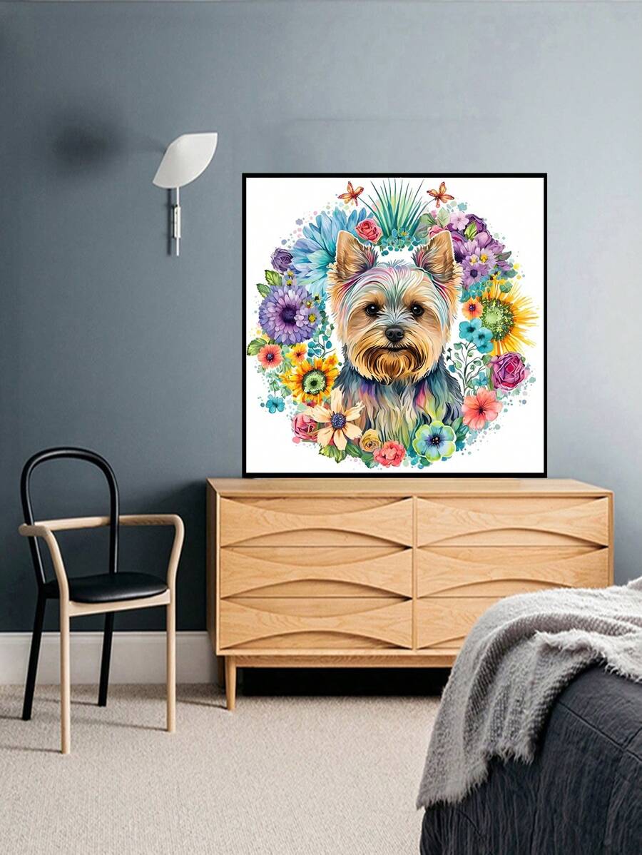 1套PMMA DIY無框鑽石畫可愛狗和花卉圖案DIY鑽石無框畫用於家居裝飾禮品 - 彩色 - 查看 1