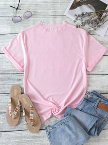SHEIN LUNE Cherry And Letter Graphic Tee - Baby Pink - View 2