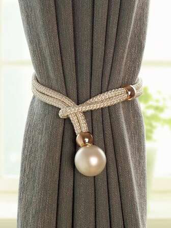 1pc Polyester Curtain Strap Tie, Modern Faux Pearl Decor Curtain Tieback For Home