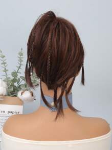 Short Straight Braided Synthetic Hair Updo - Rust Brown - View 1
