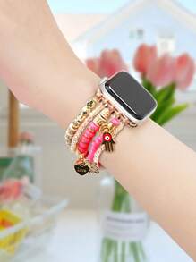 1pc Hamsa Hand Decor Beaded Watchband Compatible With Apple Watch - Multicolor - View 2