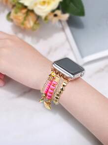 1pc Hamsa Hand Decor Beaded Watchband Compatible With Apple Watch - Multicolor - View 3