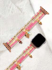 1pc Hamsa Hand Decor Beaded Watchband Compatible With Apple Watch - Multicolor - View 6