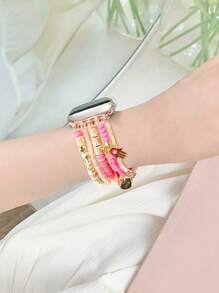 1pc Hamsa Hand Decor Beaded Watchband Compatible With Apple Watch - Multicolor - View 7