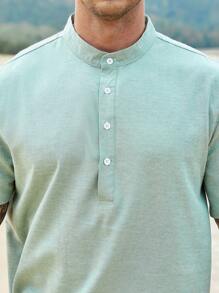 Manfinity Homme 男士半排扣素色襯衫 - 軍綠色 - 查看 6