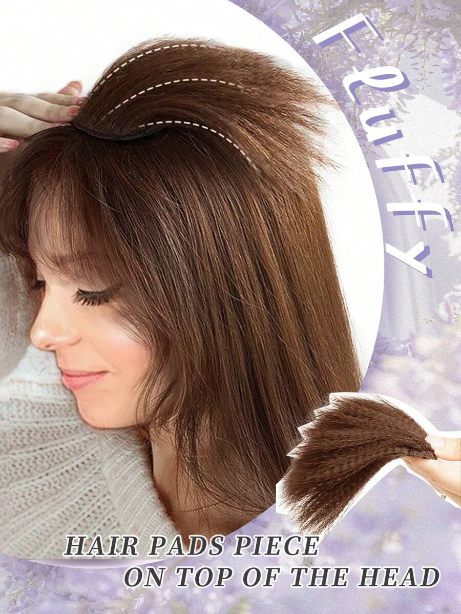 合成髮根墊隱形墊高直髮夾式假髮接髮,女士假髮淺棕色蓬鬆假髮製品 - Light Brown - 查看 1