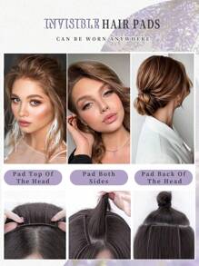 合成髮根墊隱形墊高直髮夾式假髮接髮,女士假髮淺棕色蓬鬆假髮製品 - Light Brown - 查看 8