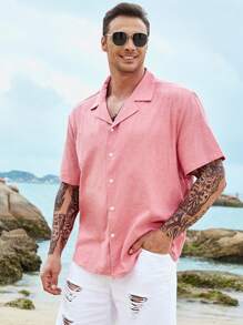 Manfinity Homme Men Plus Solid Lapel Neck Shirt - Pink - View 1