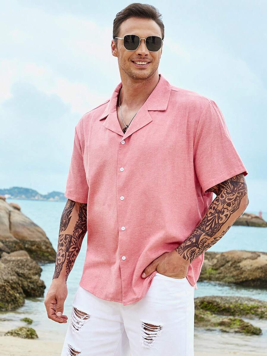Manfinity Homme Men Plus Solid Lapel Neck Shirt - Pink - View 1