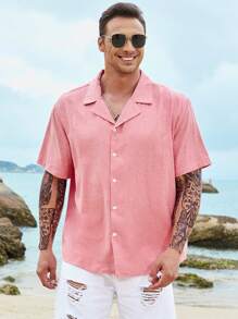 Manfinity Homme Men Plus Solid Lapel Neck Shirt - Pink - View 3