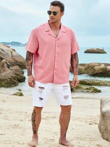 Manfinity Homme Men Plus Solid Lapel Neck Shirt - Pink - View 5