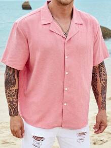 Manfinity Homme Men Plus Solid Lapel Neck Shirt - Pink - View 6