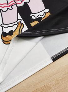 SHEIN 女孩心形和卡通圖案雙色T恤連衣裙 - 彩色 - 查看 4