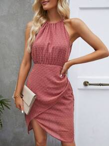 SHEIN Clasi Đầm Buộc lại Trọn gói màu trơn Giải trí - Bụi hồng - Xem 6