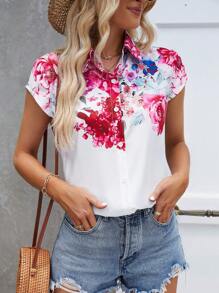 SHEIN LUNE 印花蝙蝠袖襯衫 - 白色 - 查看 3