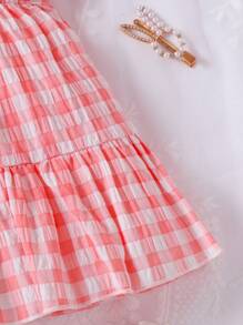 SHEIN Đầm em bé Thêu viền lá sen Viên lá sen Hoa Kẻ sọc - Hồng - Xem 6