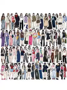 65入組人物圖形組合貼紙創意多用途防水貼紙適用於DIY工藝品、裝飾品、手帳 - 彩色 - 查看 1