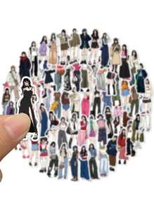 65入組人物圖形組合貼紙創意多用途防水貼紙適用於DIY工藝品、裝飾品、手帳 - 彩色 - 查看 3
