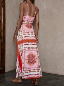 SHEIN VCAY Halter Kleid mit Schal Muster, Schlitz