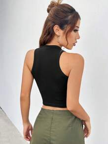 SHEIN EZwear 字母人物圖案短款背心 - 黑色 - 查看 2