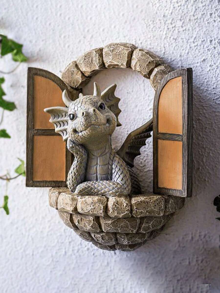 1 PC Polyresin Trang Trí Sân Vườn Thủ Công, Thiết Kế Khủng Long Treo Tường Trang Trí Sân Vườn Ngoài Trời - Nhiều màu - Xem 1