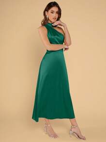 SHEIN Belle Solid Asymmetrical Neck Satin Dress