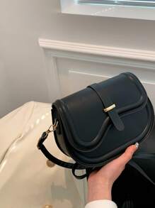 Small Saddle Bag Solid Colour Flap - Black - View 6