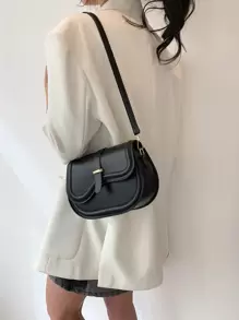 Small Saddle Bag Solid Colour Flap - Black - View 8