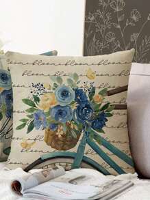 1入組花卉和籃子圖案靠墊套現代亞麻家居裝飾抱枕套